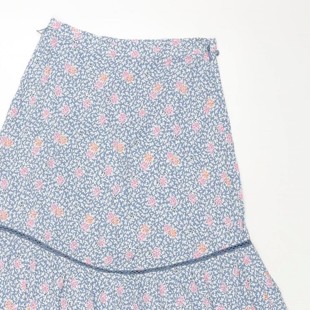 Marks and Spencer Womens Blue Floral Viscose Peasant Skirt Size 8 Zip