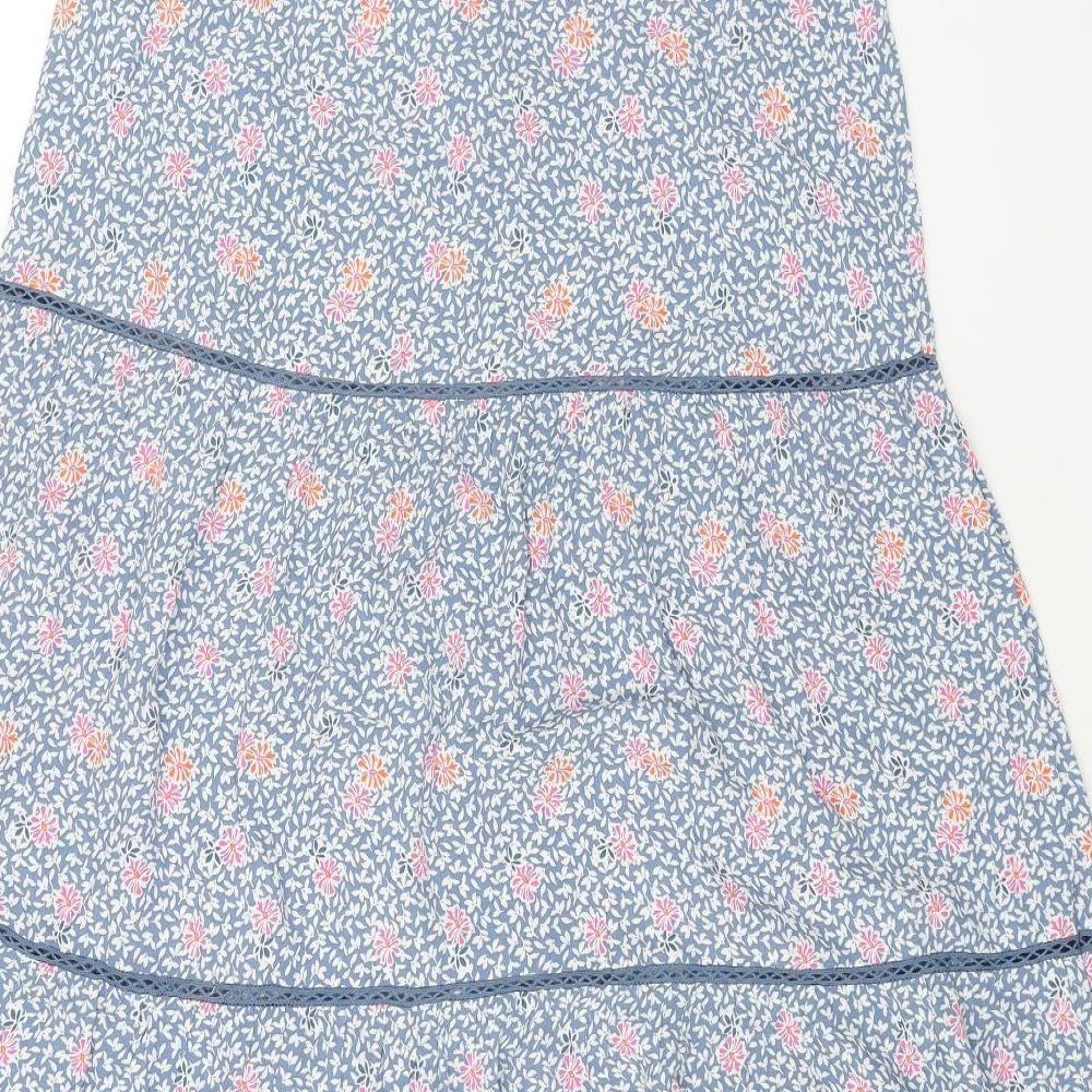 Marks and Spencer Womens Blue Floral Viscose Peasant Skirt Size 8 Zip