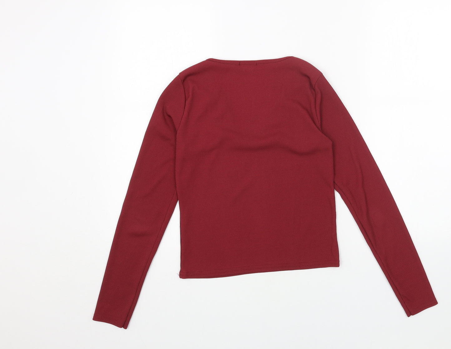 Boohoo Womens Red Polyester Basic T-Shirt Size 10 V-Neck - Ribbed