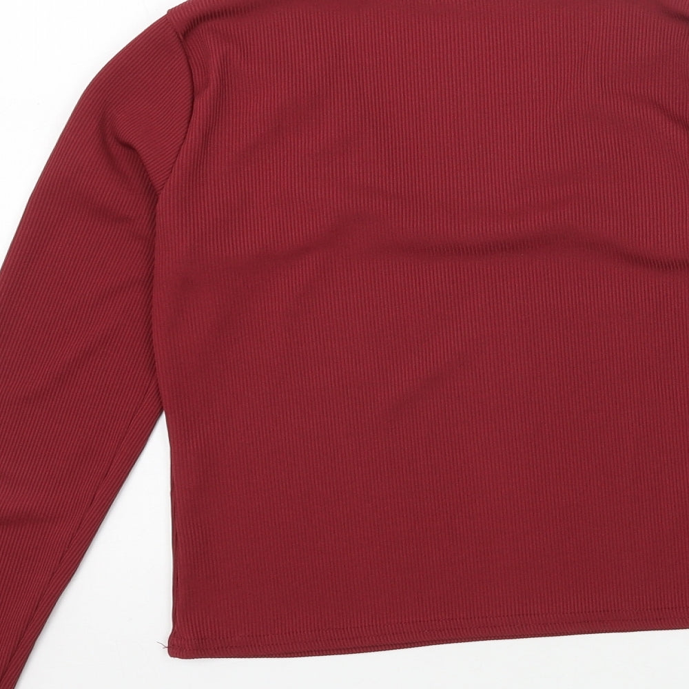 Boohoo Womens Red Polyester Basic T-Shirt Size 10 V-Neck - Ribbed