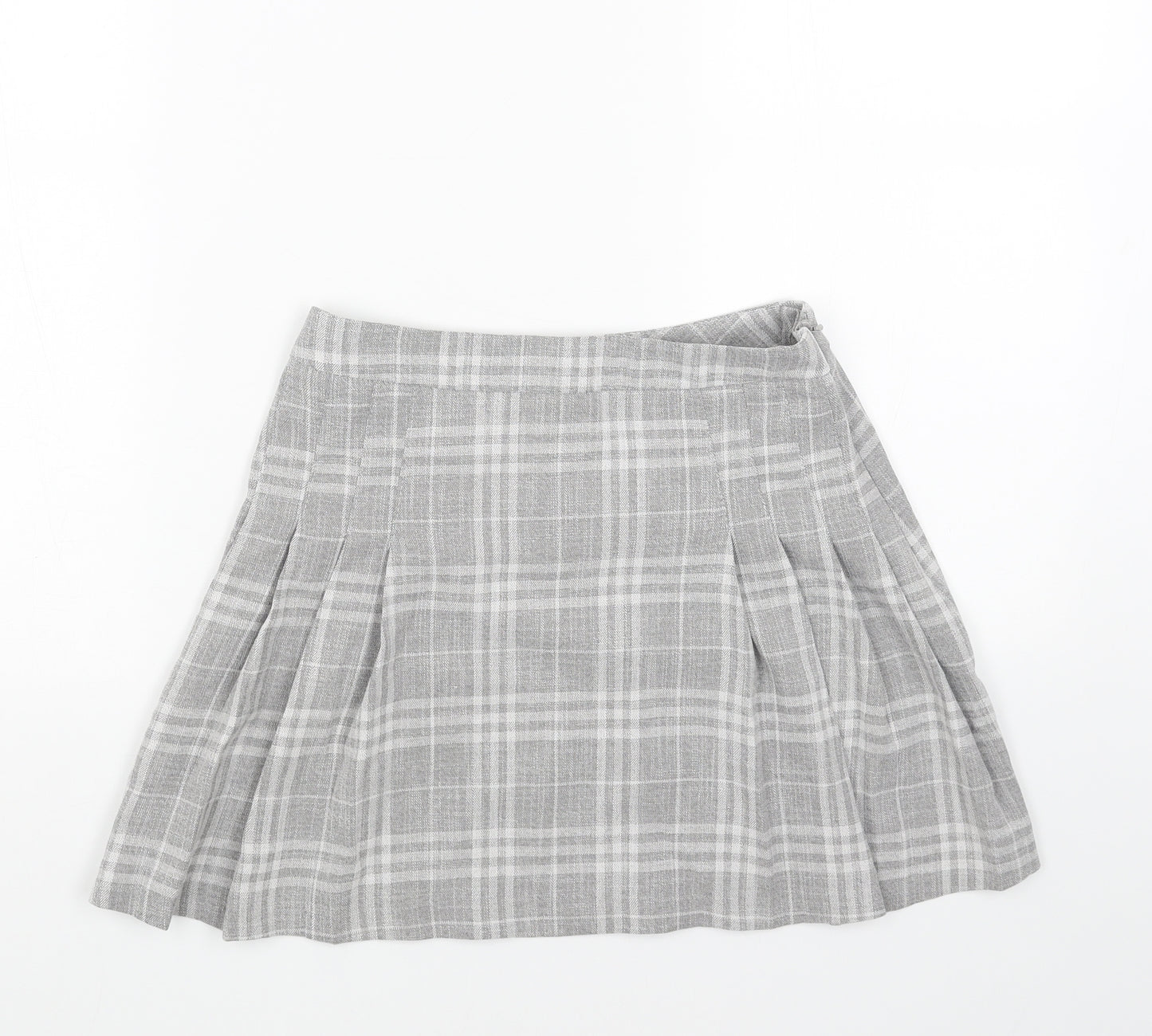 ASOS Womens Grey Plaid Linen Pleated Skirt Size 8 Zip