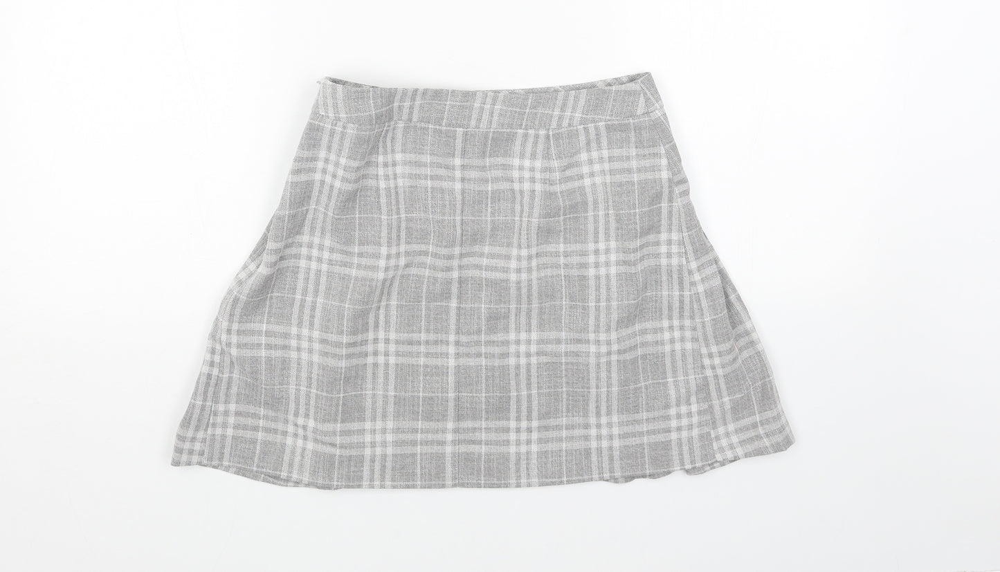 ASOS Womens Grey Plaid Linen Pleated Skirt Size 8 Zip