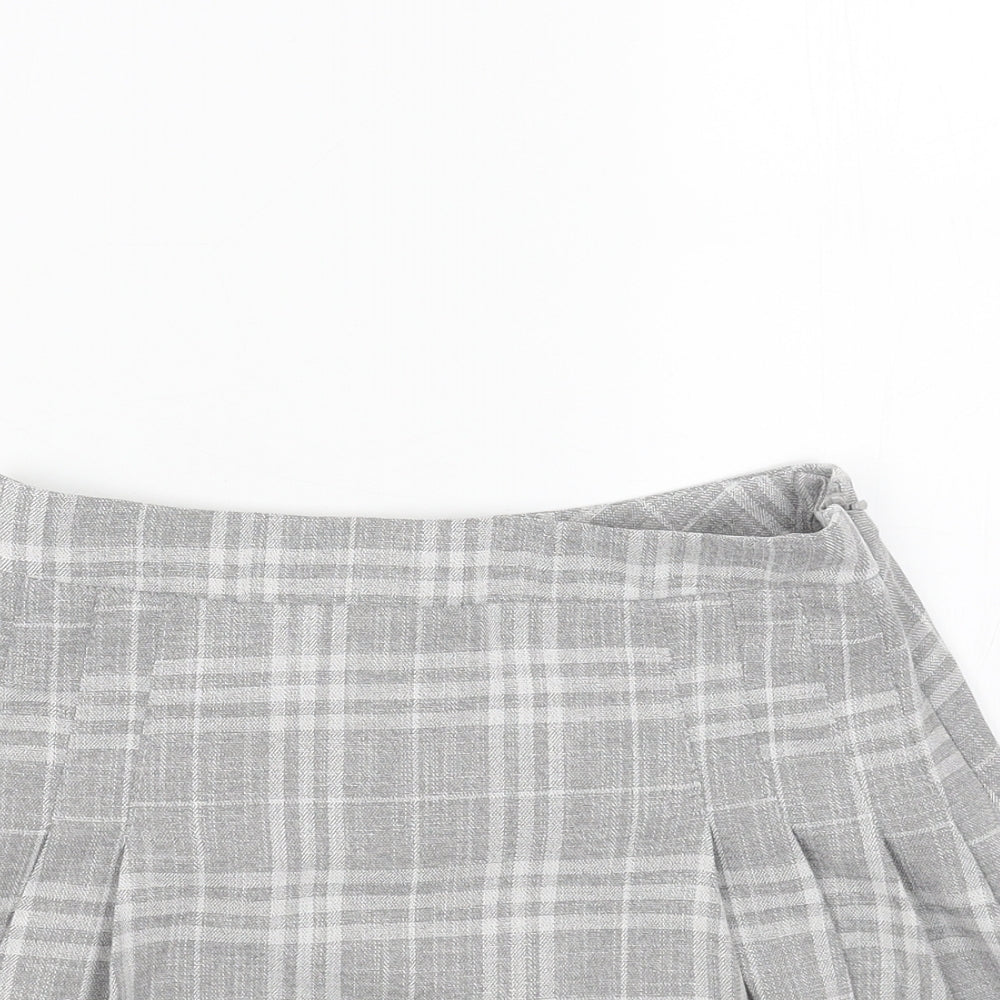 ASOS Womens Grey Plaid Linen Pleated Skirt Size 8 Zip