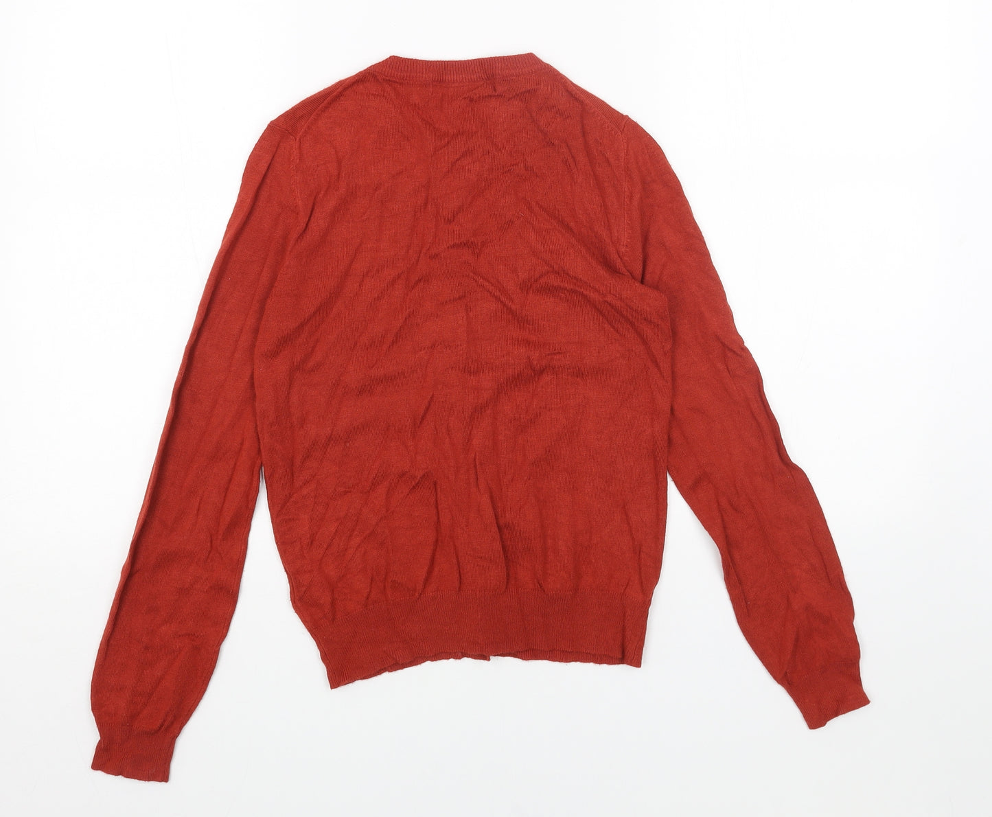 Marks and Spencer Womens Orange Round Neck Acrylic Cardigan Jumper Size 8