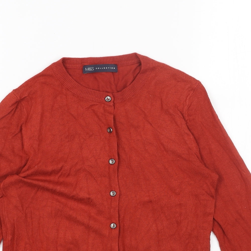 Marks and Spencer Womens Orange Round Neck Acrylic Cardigan Jumper Size 8