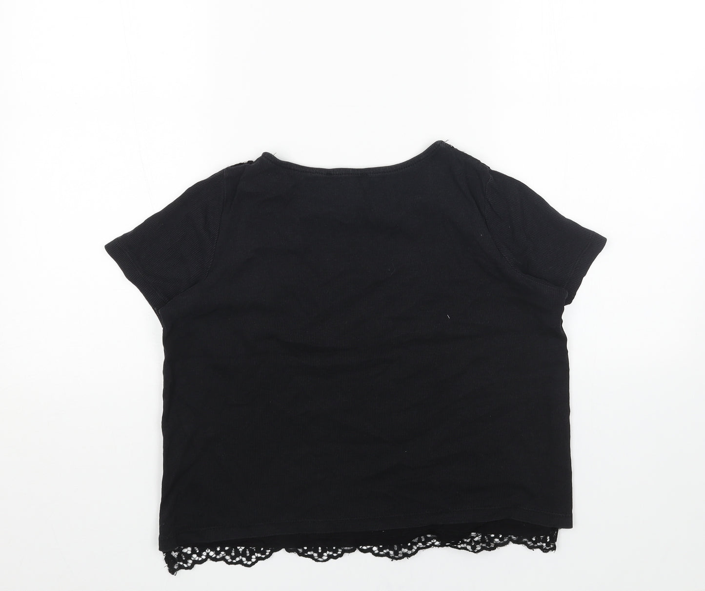 Primark Womens Black Cotton Basic T-Shirt Size M Round Neck - Lace Front