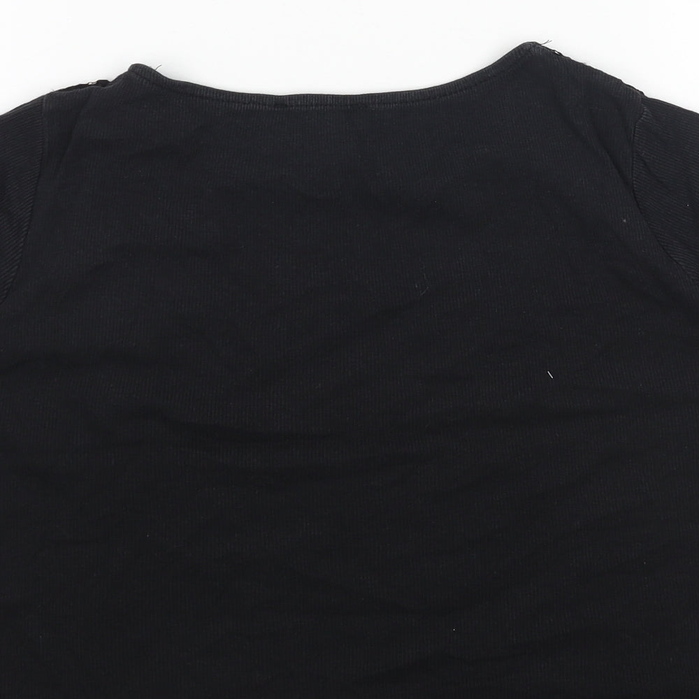 Primark Womens Black Cotton Basic T-Shirt Size M Round Neck - Lace Front