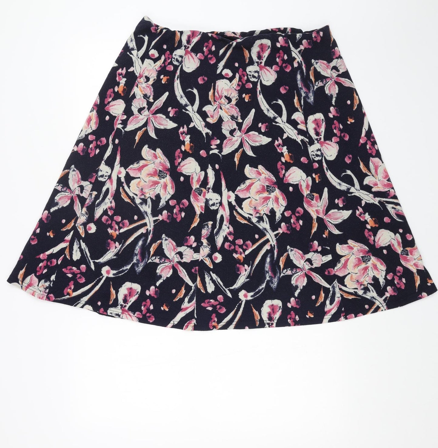 Preworn Womens Blue Floral Polyester Swing Skirt Size 34 in