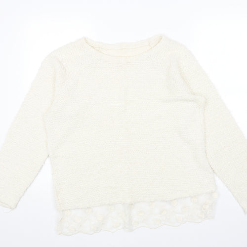 George Womens White Boat Neck Acrylic Pullover Jumper Size 16 - Lace Trim