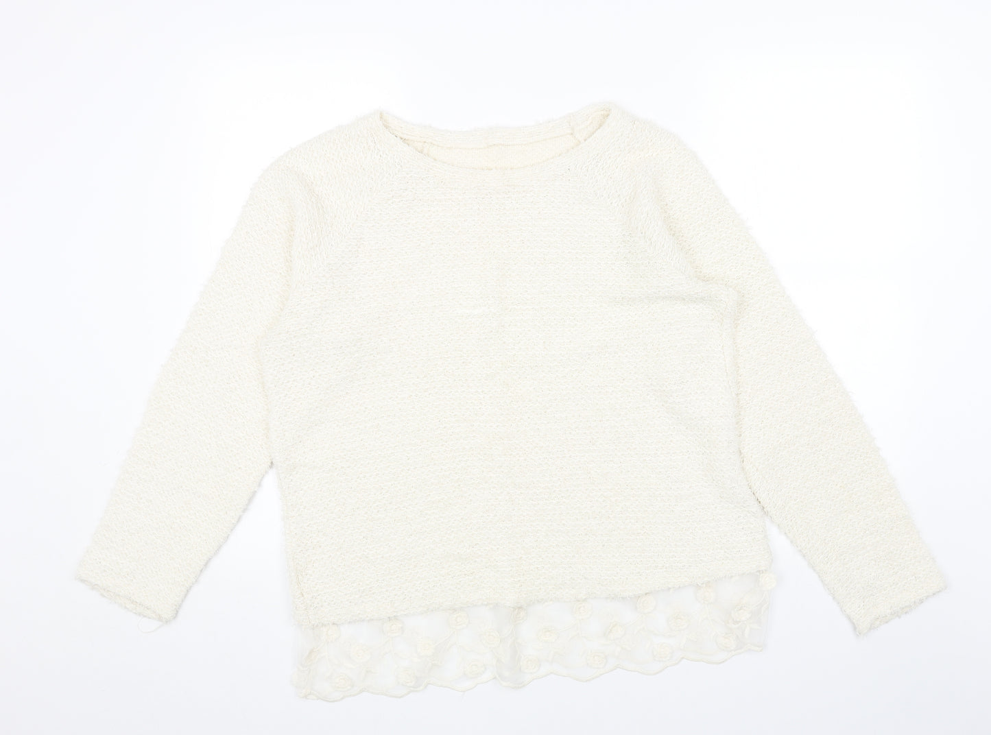 George Womens White Boat Neck Acrylic Pullover Jumper Size 16 - Lace Trim
