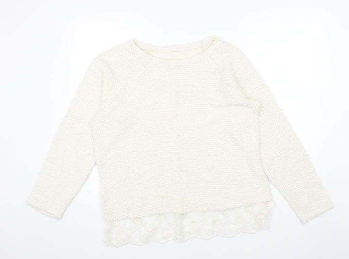 George Womens White Boat Neck Acrylic Pullover Jumper Size 16 - Lace Trim