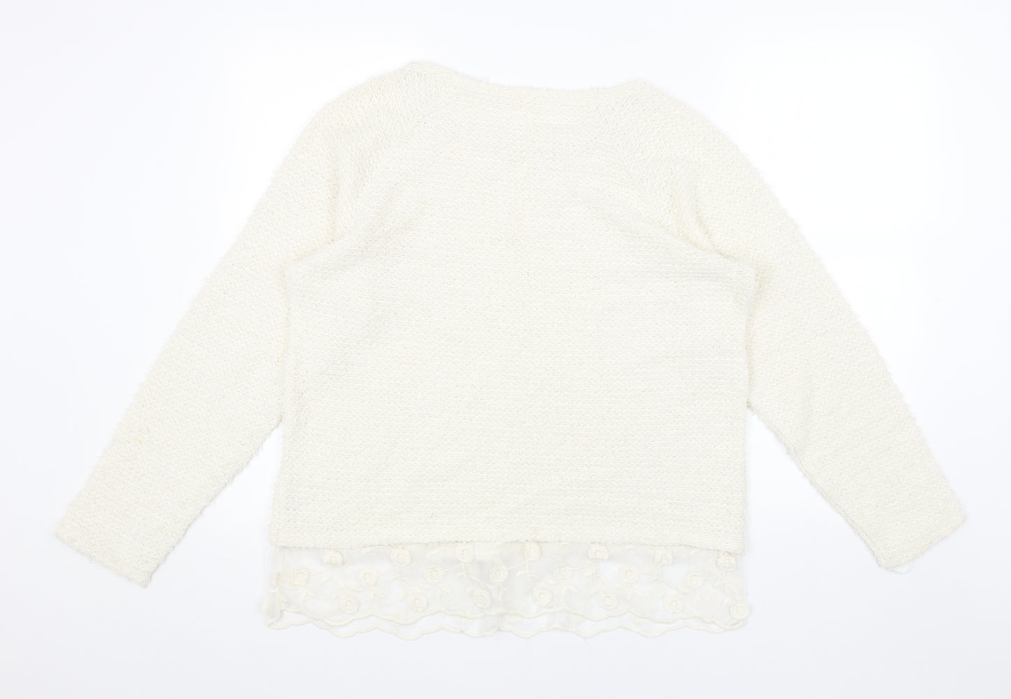 George Womens White Boat Neck Acrylic Pullover Jumper Size 16 - Lace Trim