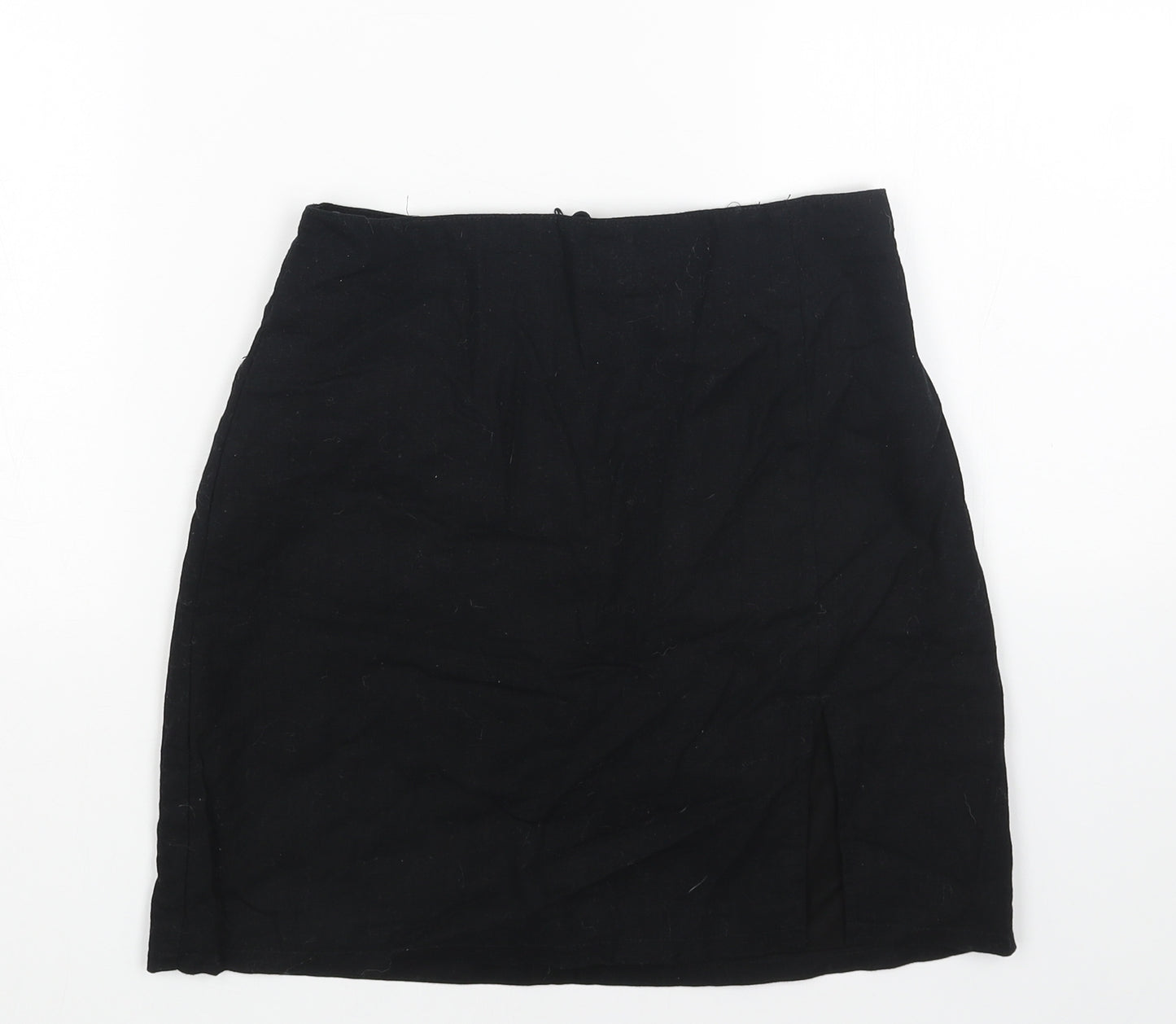 H&M Womens Black Linen Straight & Pencil Skirt Size 6 Zip
