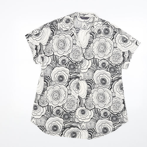 Marks and Spencer Womens White Floral Polyester Basic Blouse Size 10 V-Neck