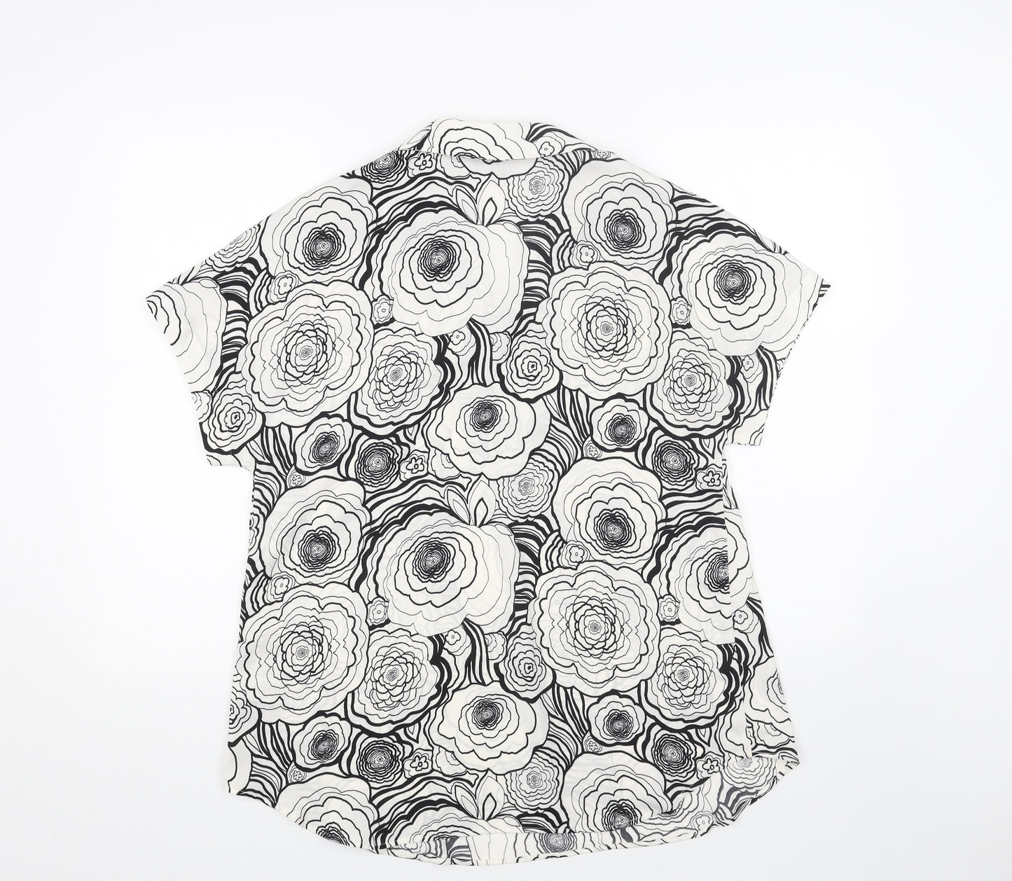 Marks and Spencer Womens White Floral Polyester Basic Blouse Size 10 V-Neck