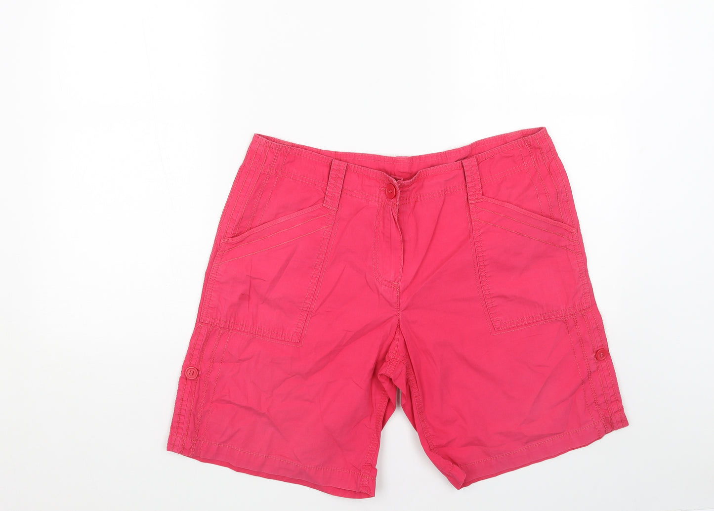 Marks and Spencer Womens Pink Cotton Basic Shorts Size 14 L9 in Regular Button