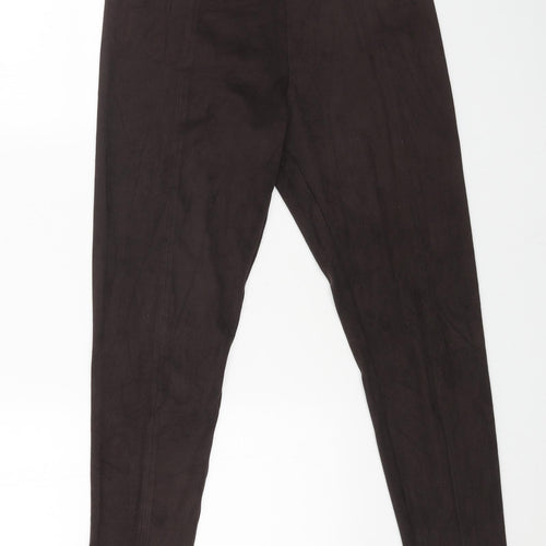 Marks and Spencer Womens Brown Polyurethane Trousers Size 12 L28 in Regular - Suede Effect