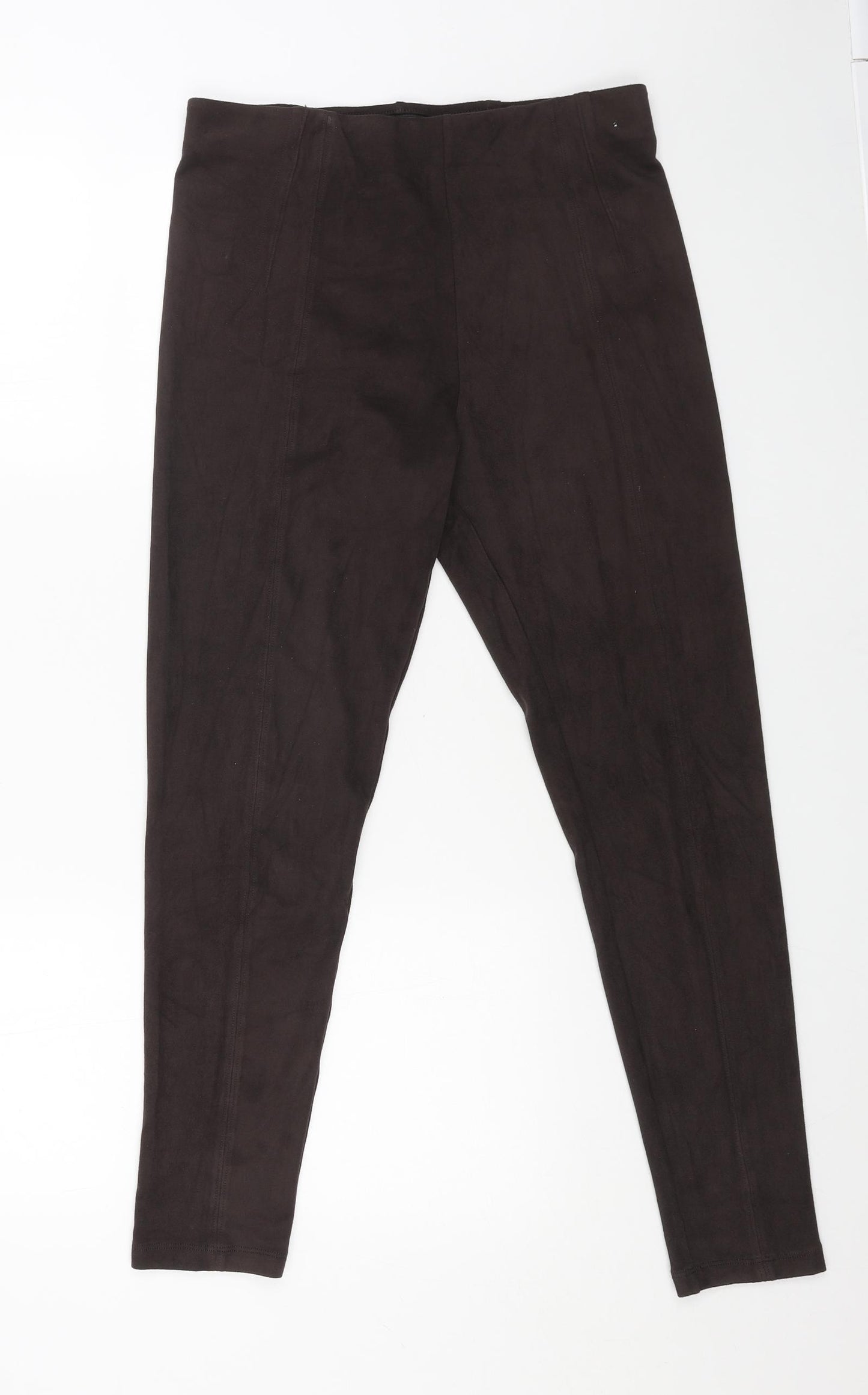 Marks and Spencer Womens Brown Polyurethane Trousers Size 12 L28 in Regular - Suede Effect
