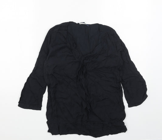 Front view of Next women’s blue viscose basic blouse, size UK 6, v-neck