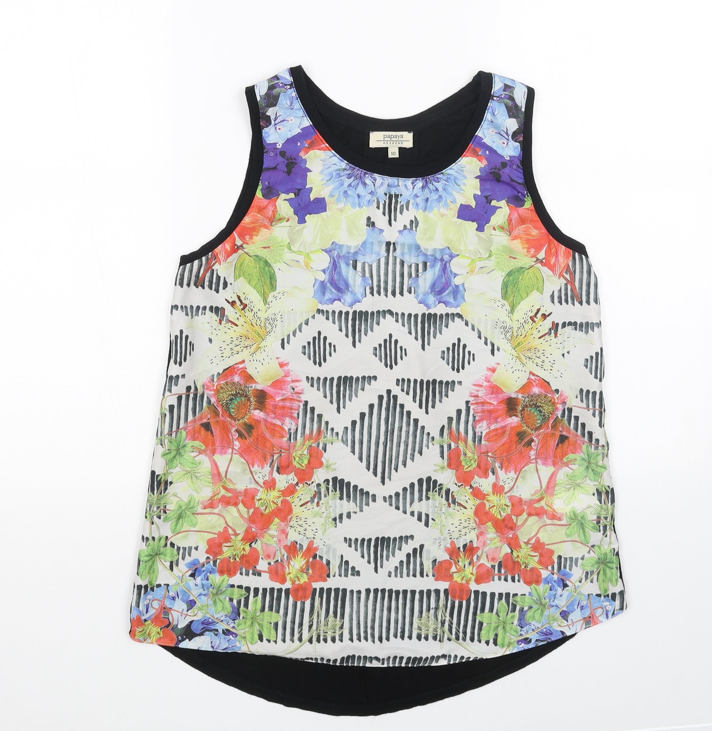 Papaya Womens Multicoloured Floral Polyester Basic Tank Size 10 Boat Neck
