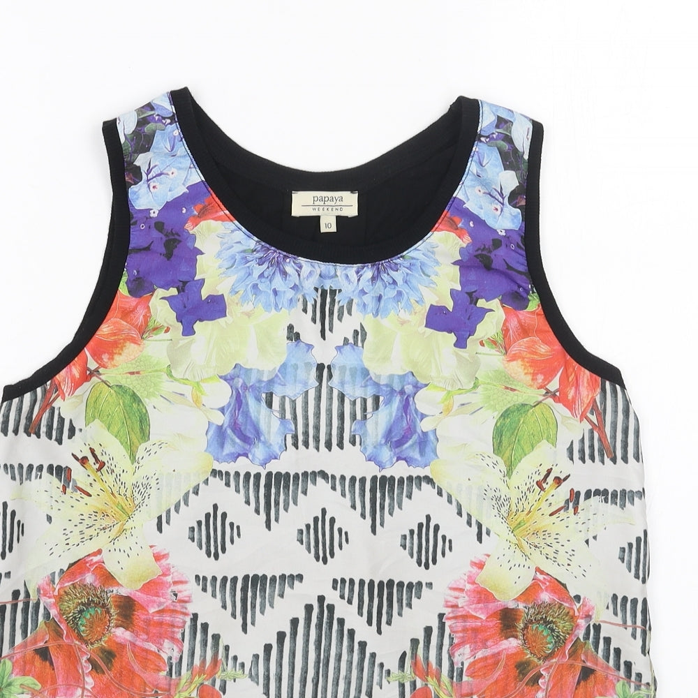 Papaya Womens Multicoloured Floral Polyester Basic Tank Size 10 Boat Neck