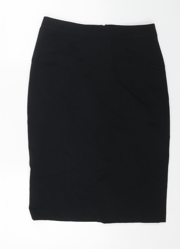 Marks and Spencer Womens Black Polyester Straight & Pencil Skirt Size 8 Zip