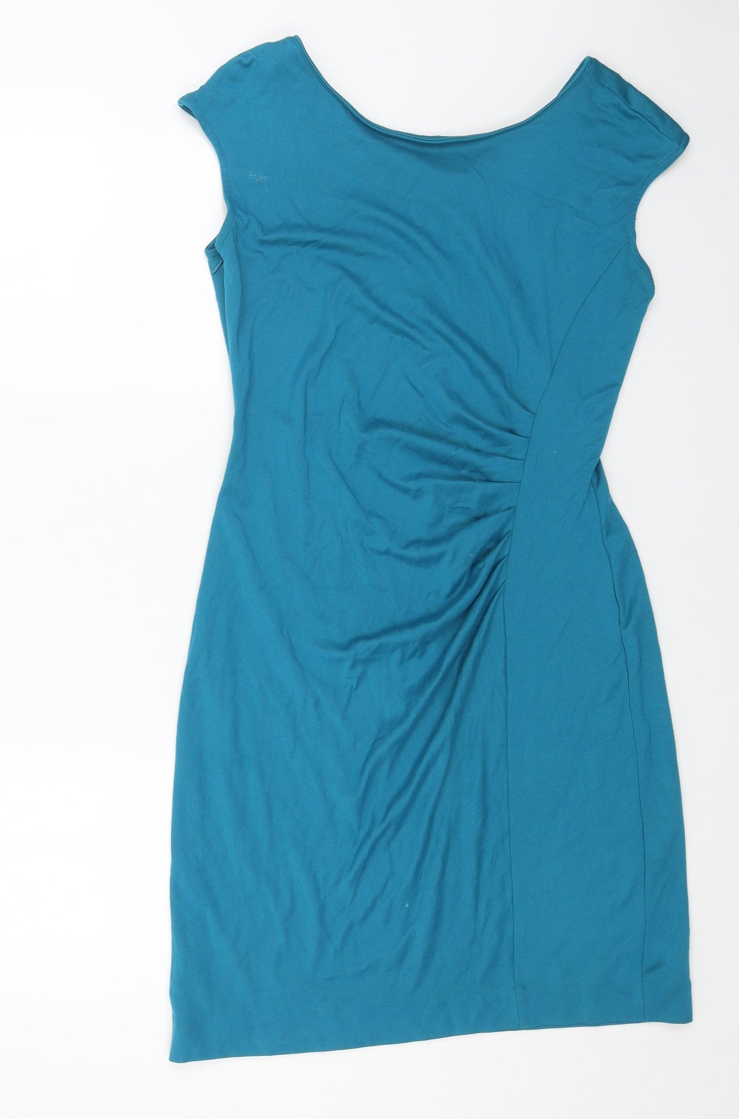 Fever Womens Blue Cotton Shift Size 14 Boat Neck Zip