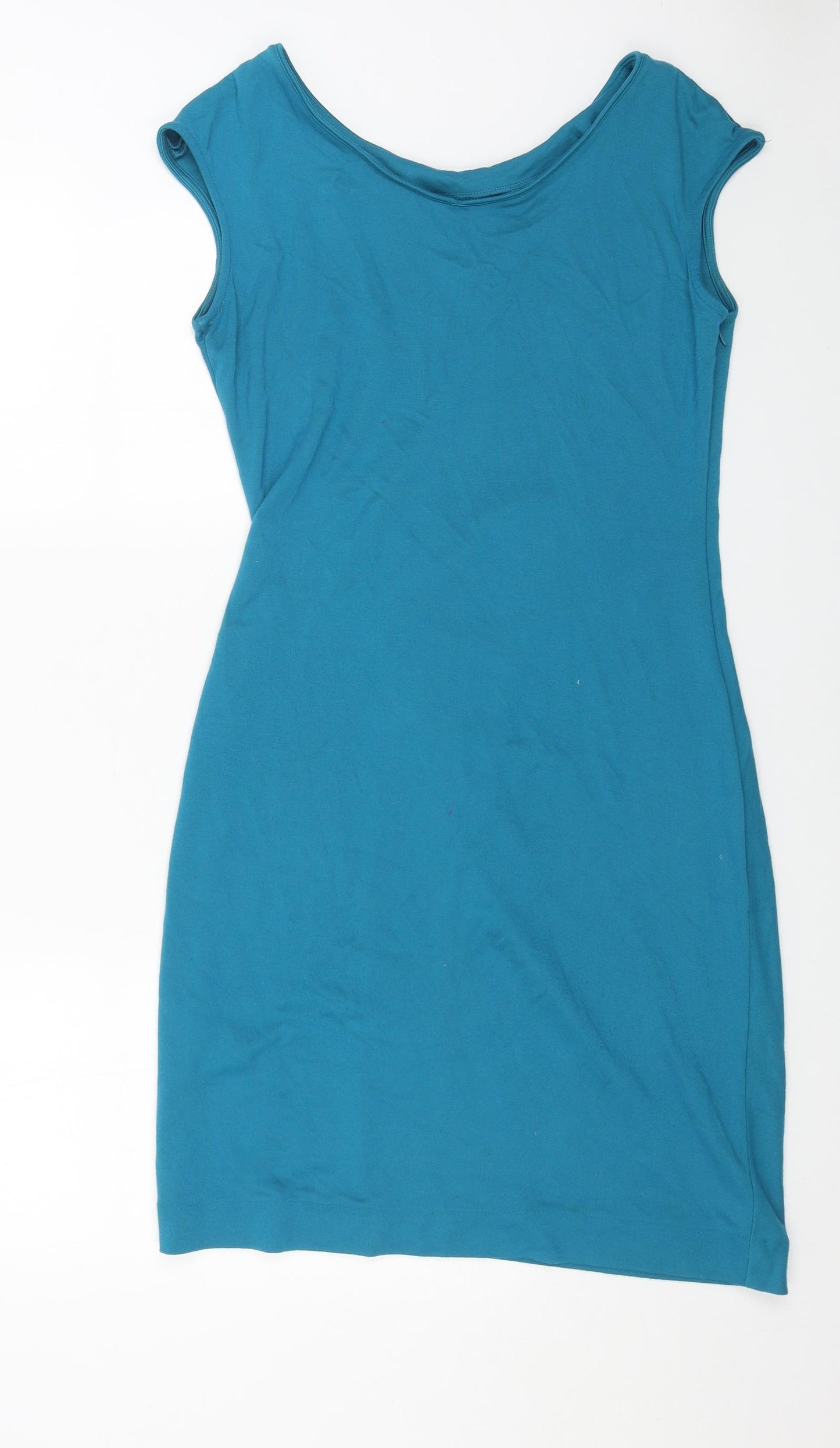 Fever Womens Blue Cotton Shift Size 14 Boat Neck Zip