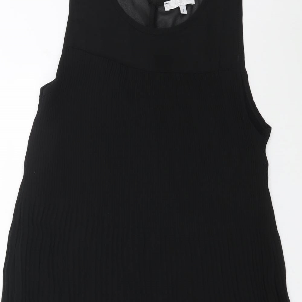 susy Womens Black Polyester A-Line Size S Boat Neck Button
