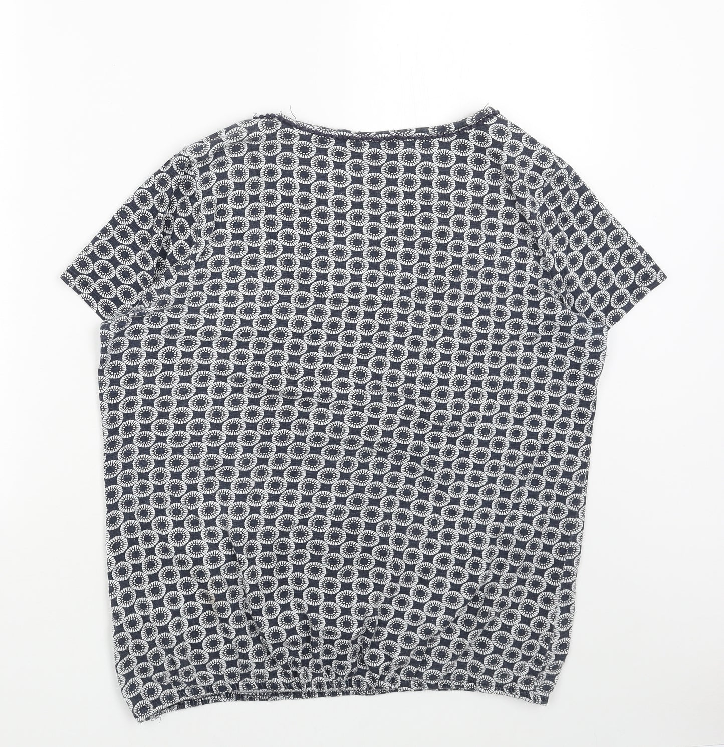 Collections Womens Blue Geometric Cotton Basic T-Shirt Size 16 Scoop Neck