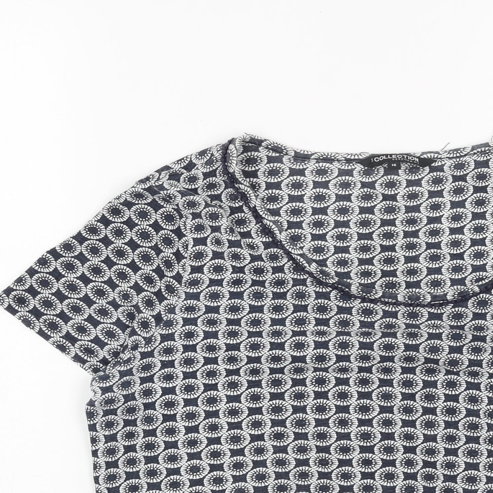 Collections Womens Blue Geometric Cotton Basic T-Shirt Size 16 Scoop Neck