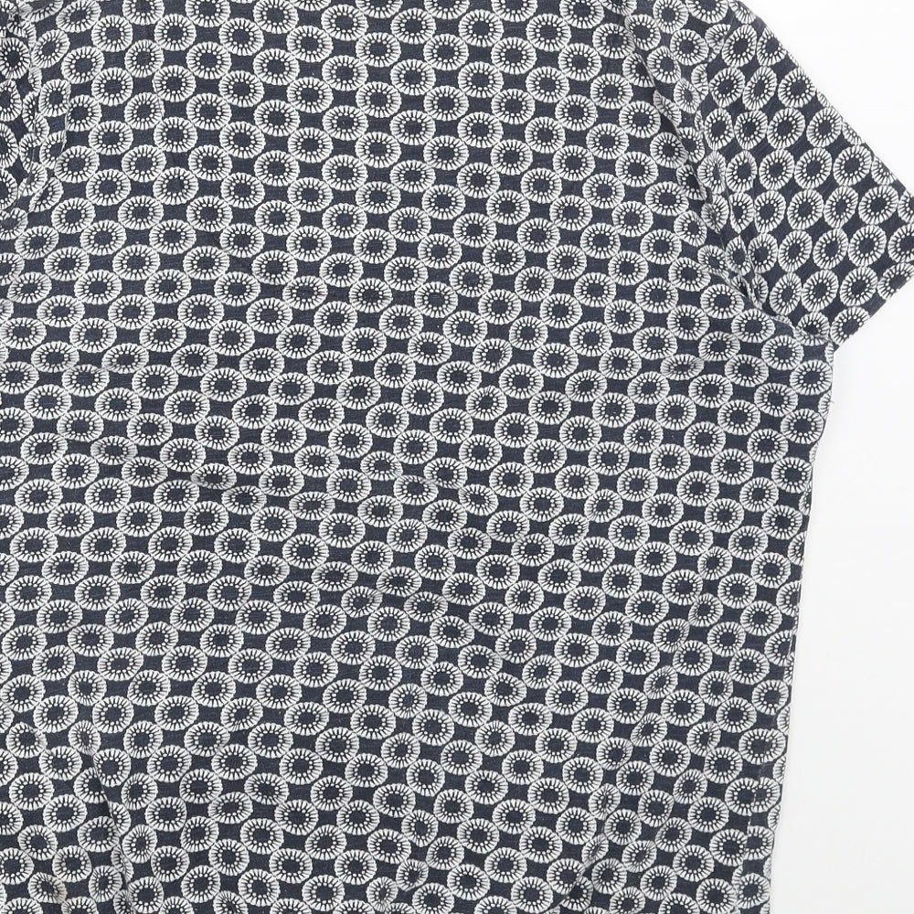 Collections Womens Blue Geometric Cotton Basic T-Shirt Size 16 Scoop Neck