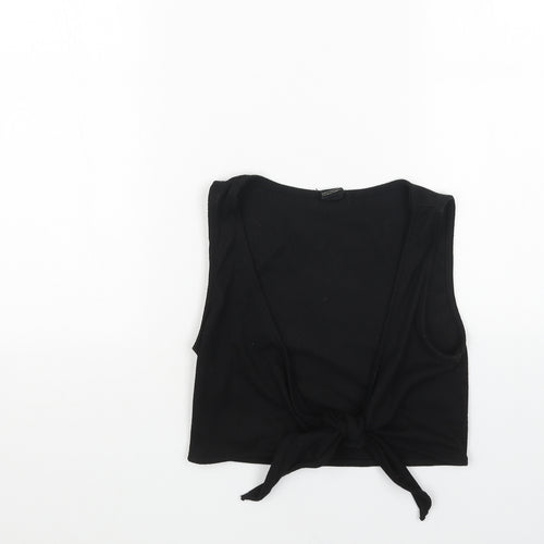 Urban Outfitters Womens Black Cotton Cropped Tank Size S V-Neck - Tie Front