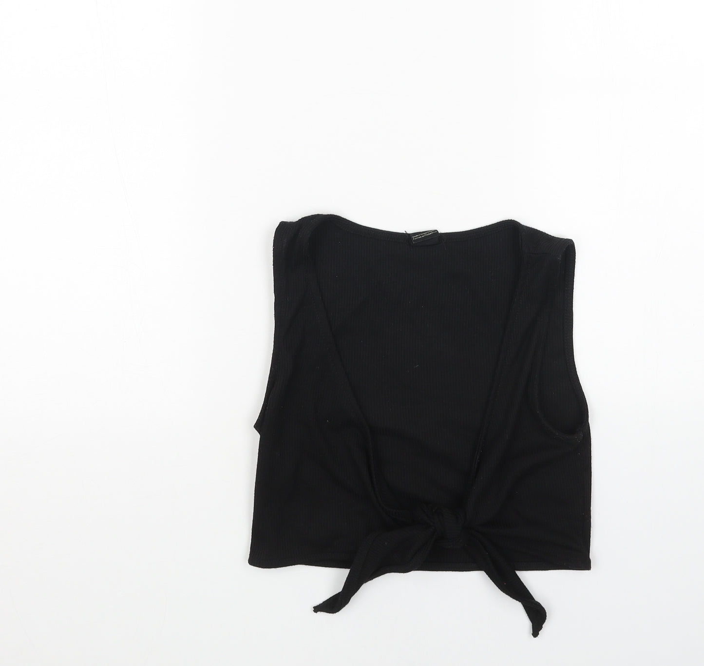 Urban Outfitters Womens Black Cotton Cropped Tank Size S V-Neck - Tie Front
