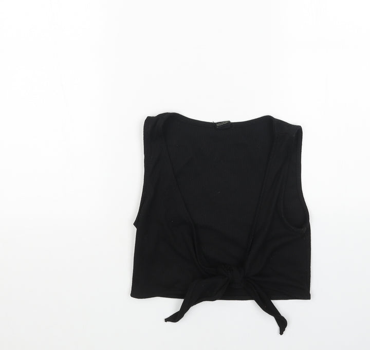 Urban Outfitters Womens Black Cotton Cropped Tank Size S V-Neck - Tie Front