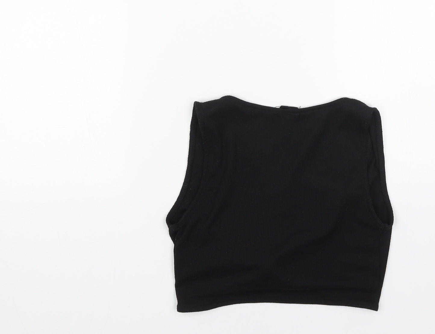 Urban Outfitters Womens Black Cotton Cropped Tank Size S V-Neck - Tie Front
