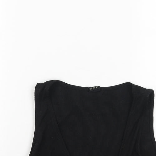 Urban Outfitters Womens Black Cotton Cropped Tank Size S V-Neck - Tie Front