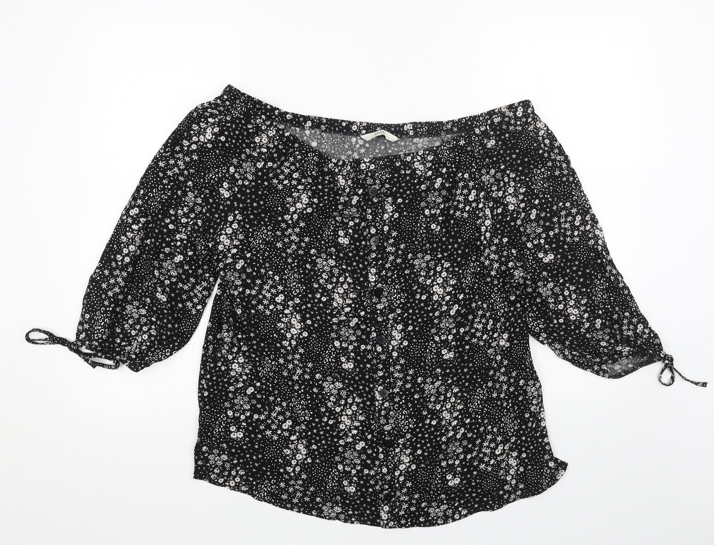 George Womens Black Floral Viscose Basic Blouse Size 14 Off the Shoulder