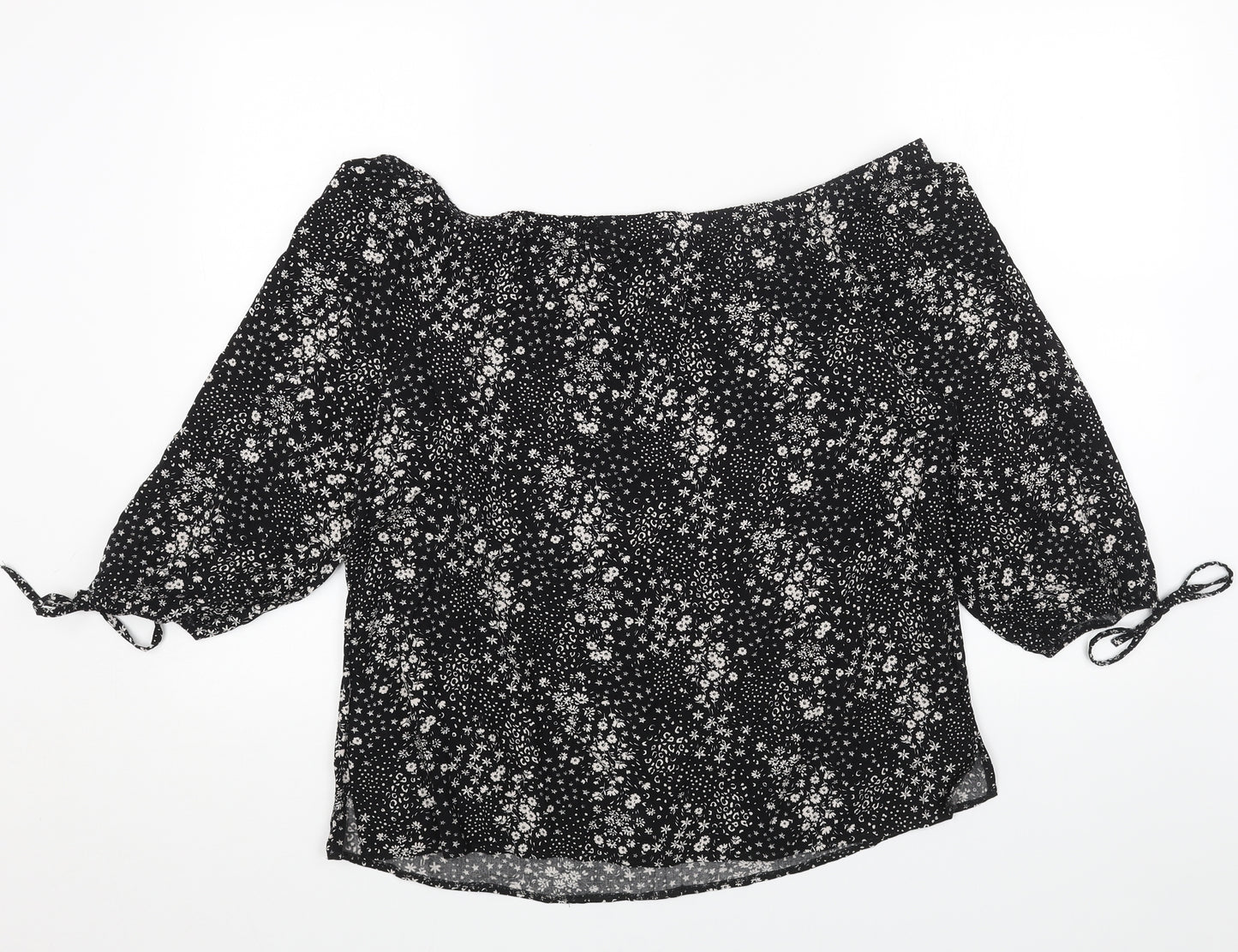 George Womens Black Floral Viscose Basic Blouse Size 14 Off the Shoulder