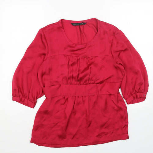 Zara Womens Pink Polyester Tunic Blouse Size M Scoop Neck