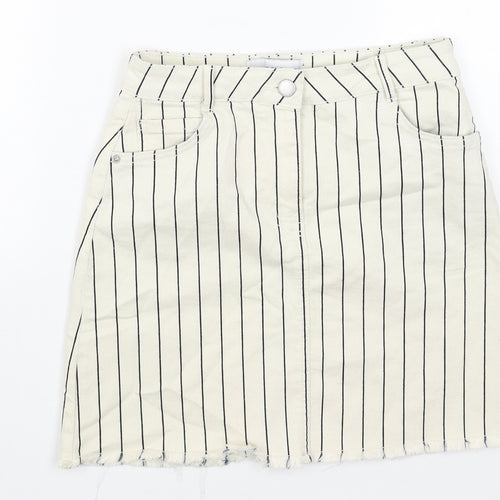 NEXT Womens Beige Striped Cotton Straight & Pencil Skirt Size 8 Zip