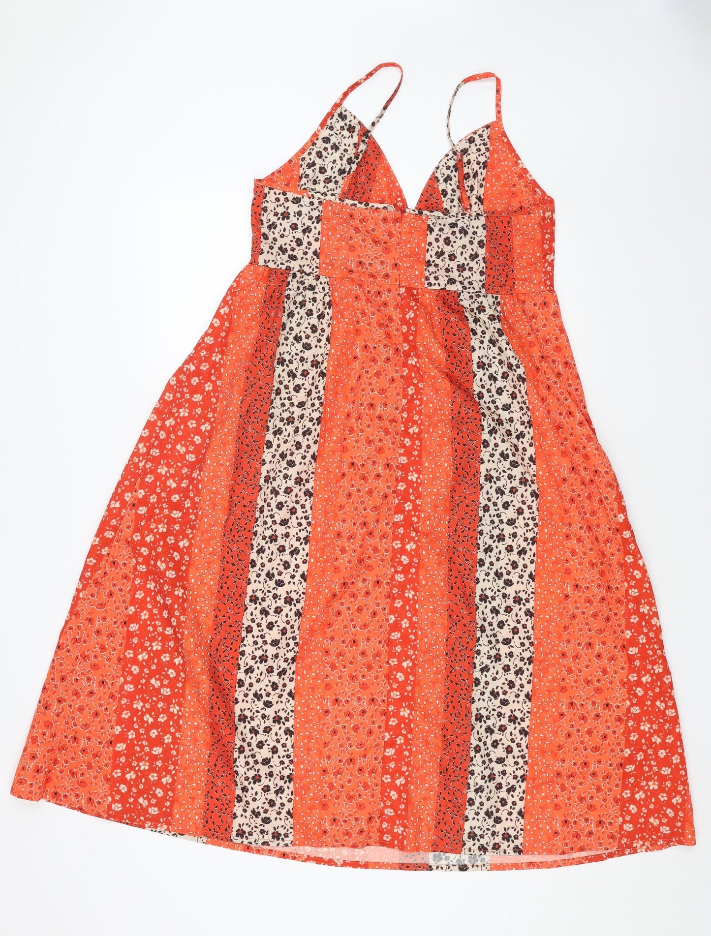 Preworn Womens Orange Floral Polyester Slip Dress Size M V-Neck Zip