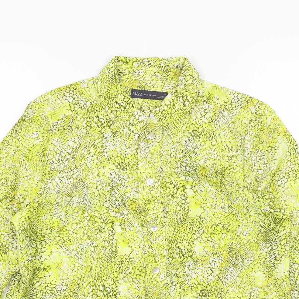 Marks and Spencer Womens Yellow Animal Print Polyester Basic Button-Up Size 10 Collared - Snake Print