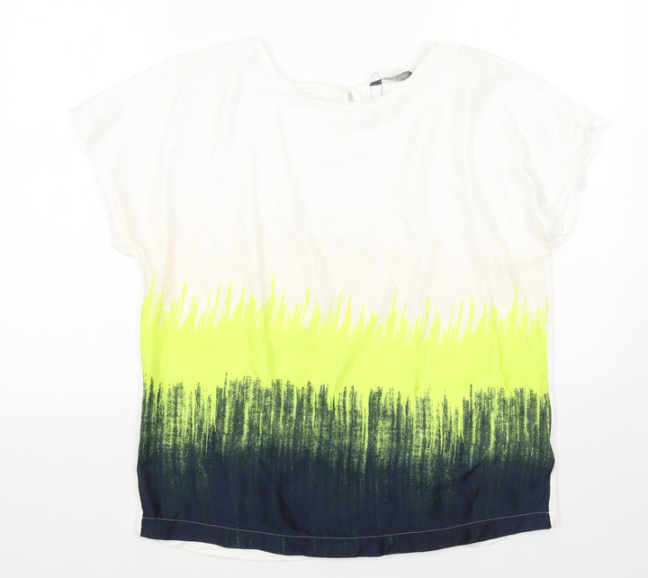 Marks and Spencer Womens Multicoloured Colourblock Polyester Basic T-Shirt Size 12 Boat Neck