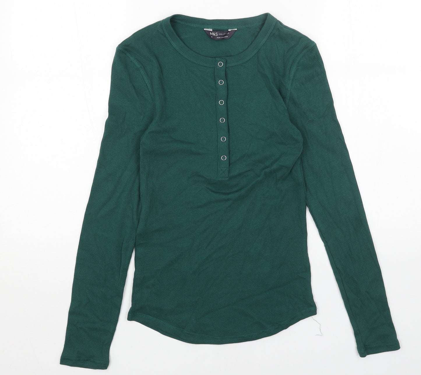 Marks and Spencer Womens Green Cotton Basic T-Shirt Size 6 Henley
