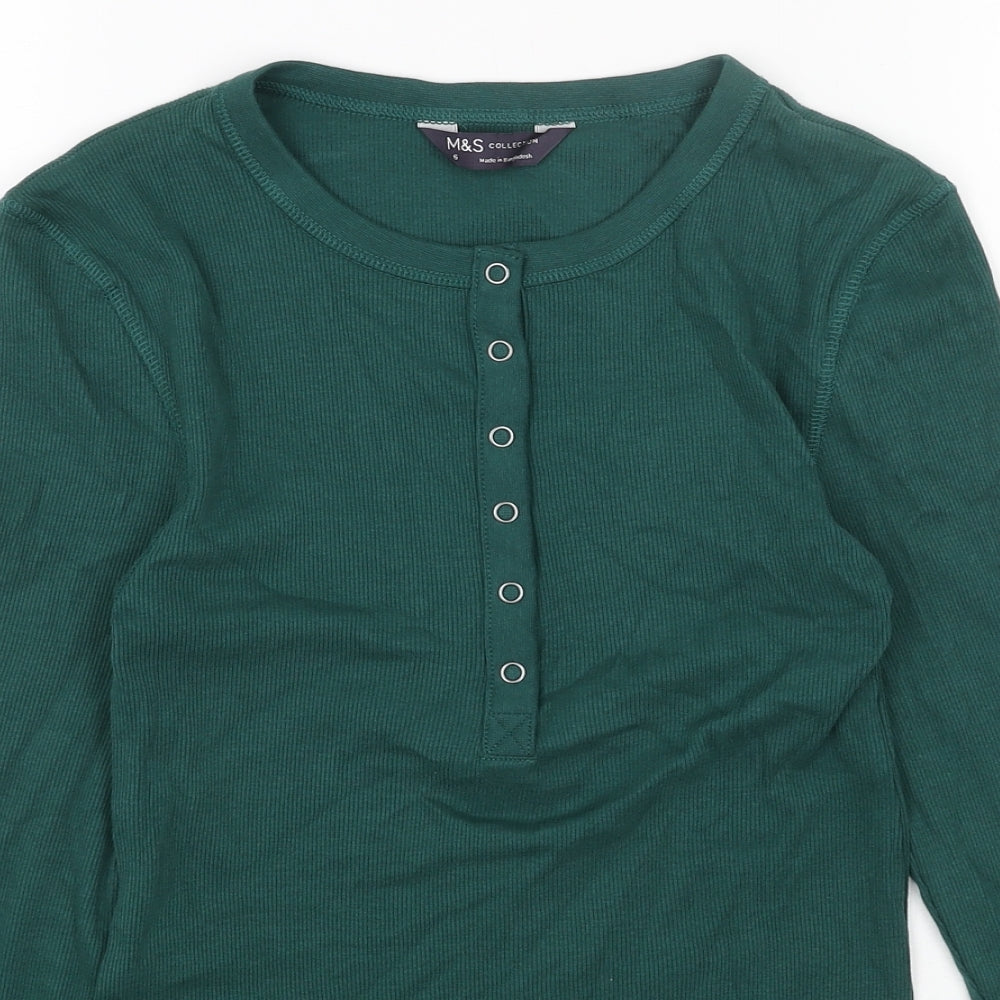Marks and Spencer Womens Green Cotton Basic T-Shirt Size 6 Henley