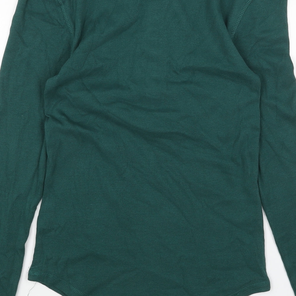Marks and Spencer Womens Green Cotton Basic T-Shirt Size 6 Henley