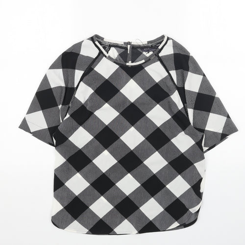 Marks and Spencer Womens White Check Polyester Basic Blouse Size 8 Boat Neck