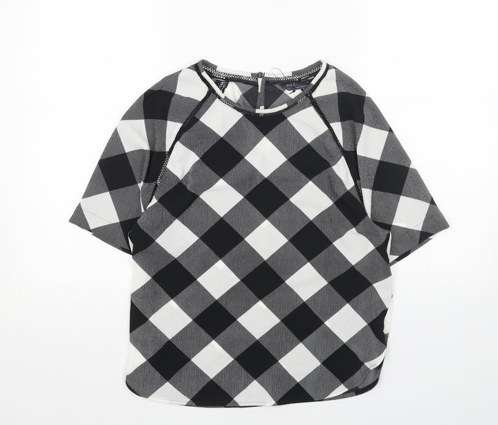 Marks and Spencer Womens White Check Polyester Basic Blouse Size 8 Boat Neck