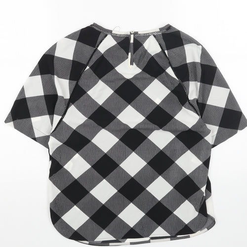 Marks and Spencer Womens White Check Polyester Basic Blouse Size 8 Boat Neck